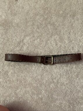 Brown Braided Leather Belt with Brushed Metal Buckle
